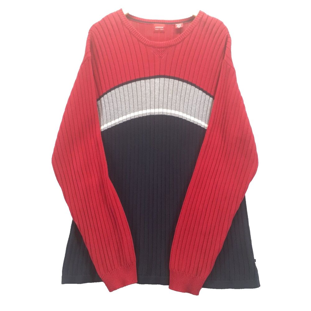 Arrow Mens Ribbed Crewneck Sweater Size XL Red Black Pullover Long Sleeve VTG